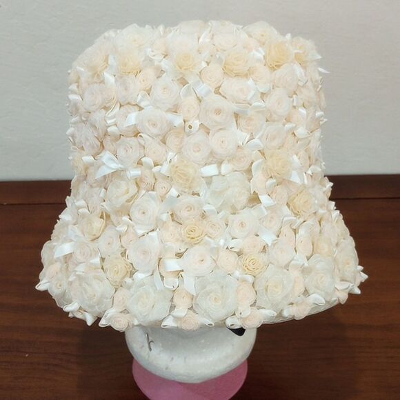 Kokin New York Pale Peach Rose Ribbon & Bow Bucket Kentucky Derby Hat - Vintage! main image 6